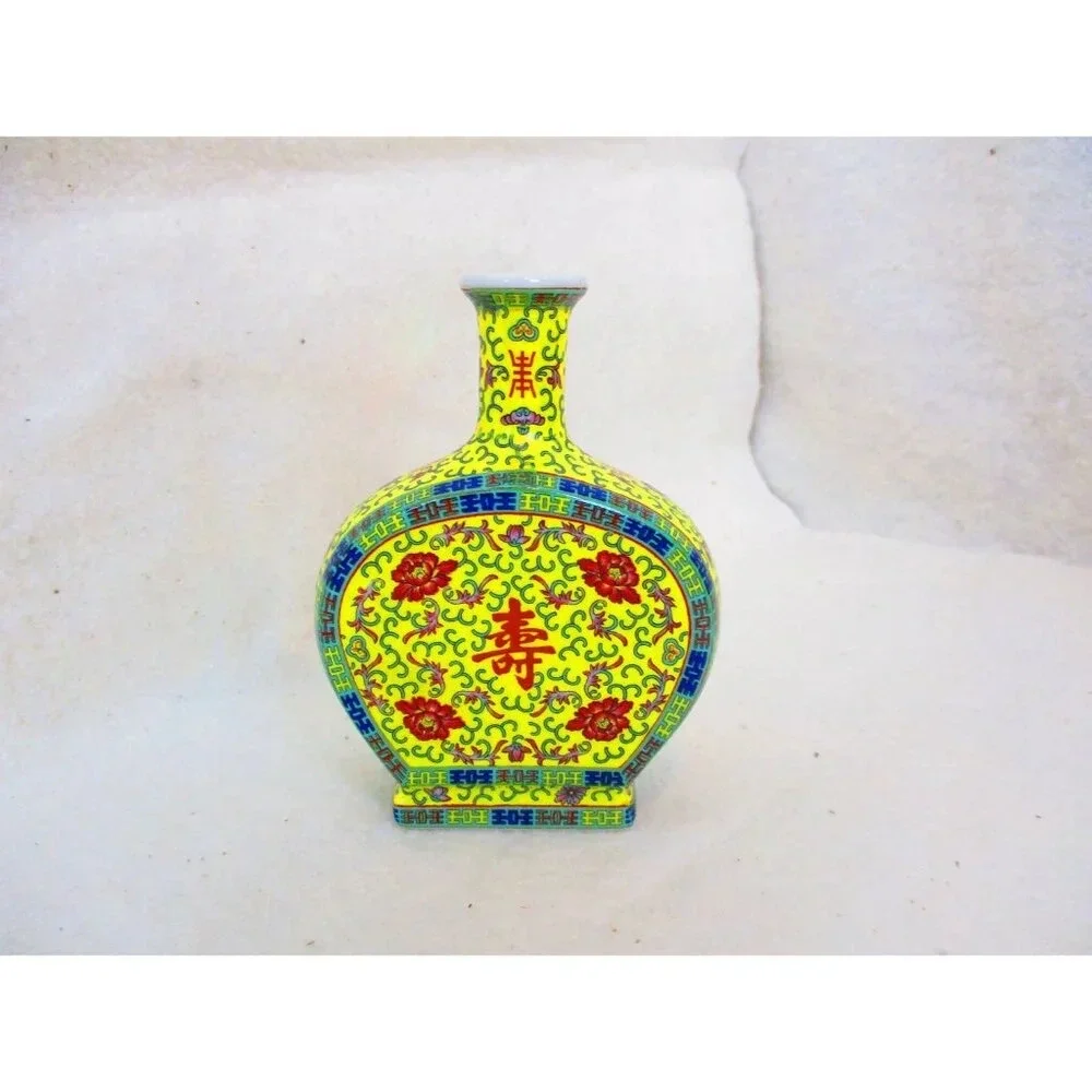 Asian Miniature Yellow Floral‎ vase Chinese  Boho Mini Incense Gift, Bud vase